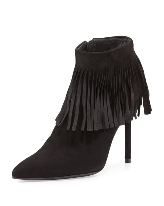 Stuart Weitzman Fringetimes Pointed-Toe Fringed Bootie Black fringe ankle booties for spring