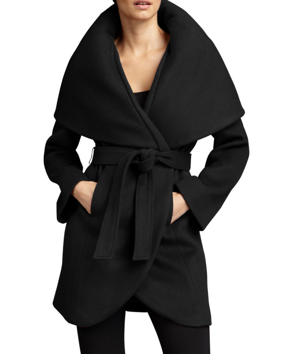 T Tahari Marla Wrap Coat Black