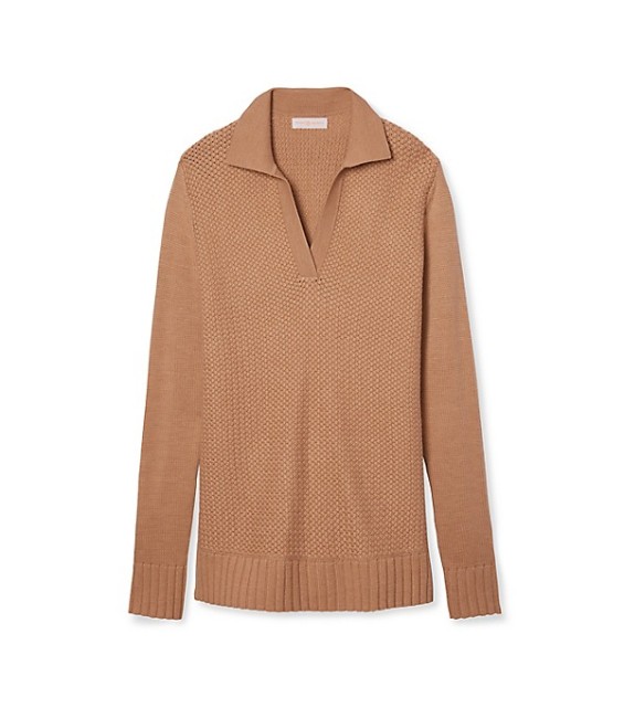 TORY BURCH WOOL HENLEY TUNIC WHEAT MELANGE