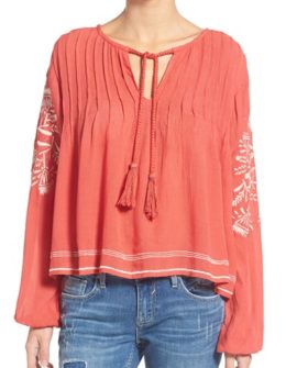 TULAROSA 'Rose' Split Neck Embroidered Tunic Watermelon