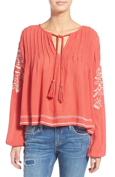 TULAROSA 'Rose' Split Neck Embroidered Tunic Watermelon