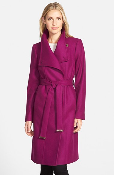 Ted Baker London 'Lorili' Funnel Neck Wool Blend Wrap Coat Pale Purple