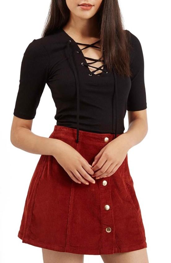 Topshop Lace-Up Short Sleeve Top Black