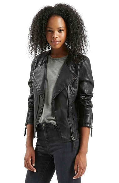 Topshop 'Polly' Faux Leather Biker Jacket (Regular & Petite) Fringe