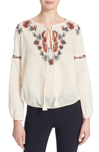 Tory Burch Embroidered Peasant Top New Ivory