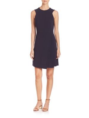 Tory Burch Fit and Flare Pleated Dress Medium Navy