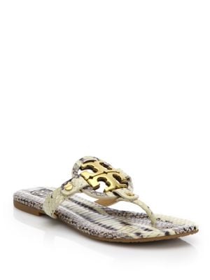 Tory Burch Miller Snake-Embossed Leather Logo Thong Sandals Saks Fifth Avenue Sale