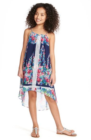 Truly Me Floral Print Trapeze Dress (Big Girls) Blue Multi