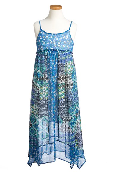 Truly Me Sleeveless Maxi Dress (Big Girls) Blue Multi Print