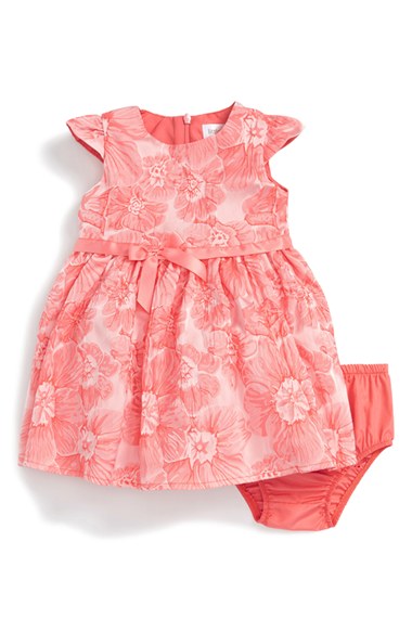 Us Angels Cap Sleeve Brocade Floral Pattern Dress (Baby Girls) Coral