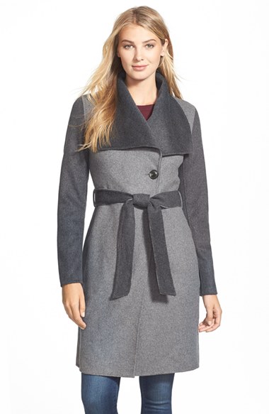 Vera Wang Coat 'Diane' Two Tone Long Wrap Coat Heather Grey Charcoal