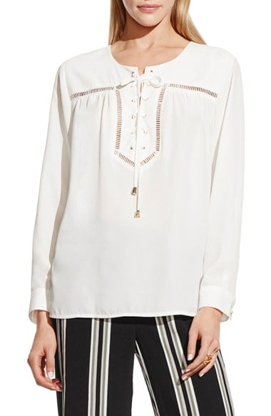 Vince Camuto Drop Stitch Detail Lace-Up Blouse New Ivory