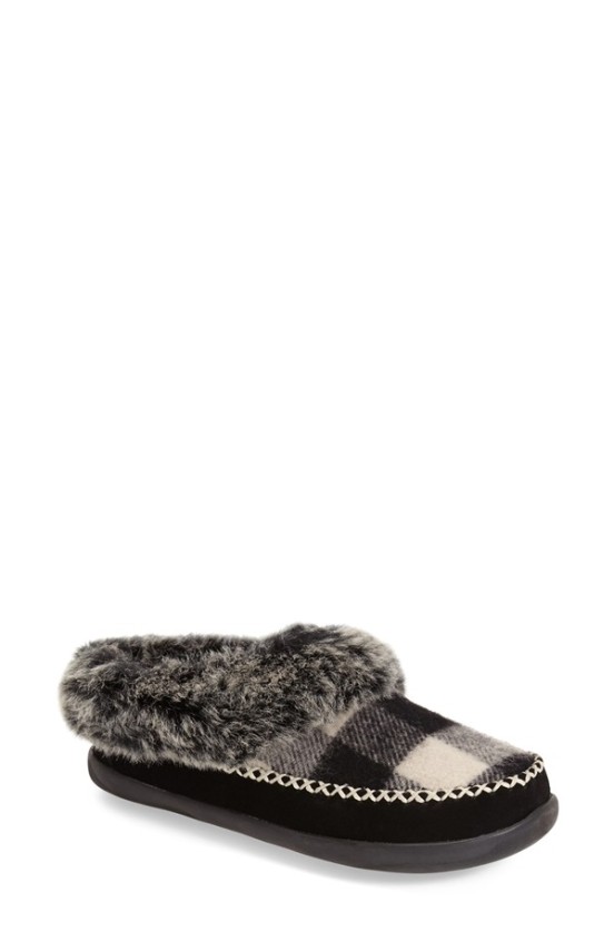 Woolrich 'Dove Creek' Slipper (Women) Black/White Buffalo Check Wool Nordstrom Winter Clearance Sale