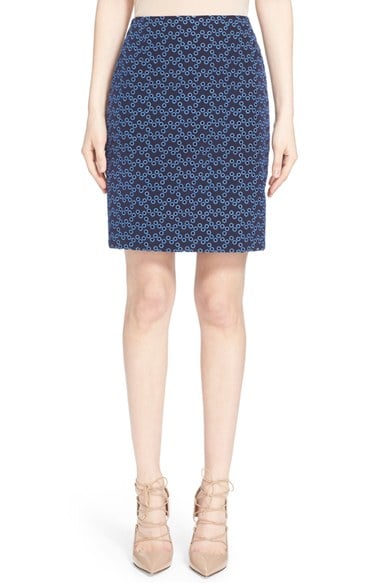 Akris punto Eyelet Embroidered Pencil Skirt Color: Indigo Denim