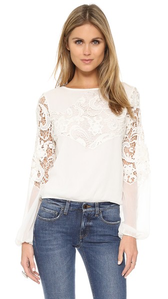 alice + olivia Jenelle Embroidered Boho Top Off White
