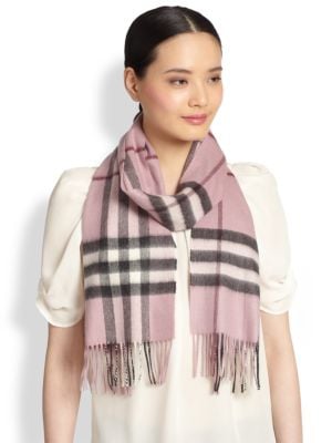 Burberry Pink Heather Giant Check Cashmere Scarf