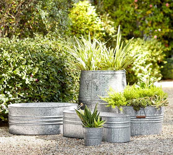 Pottery Barn ECLECTIC GALVANIZED METAL PLANTERS