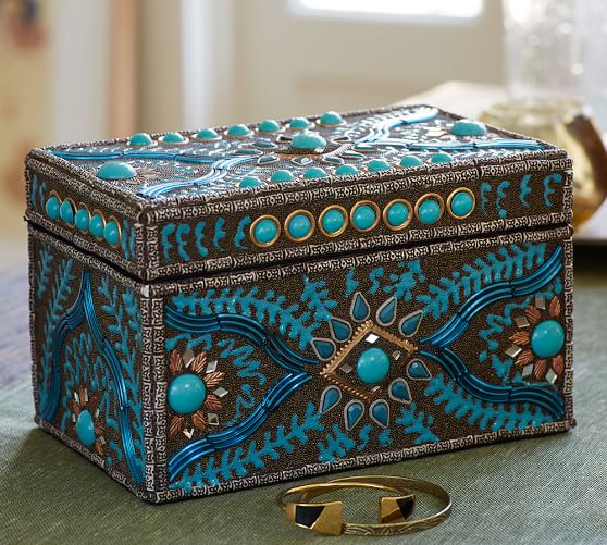 Pottery Barn Embellished Turquoise Jewel Box Pottery Barn Friends and Family Sale