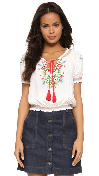 Glamorous Embroidered Crop Top White