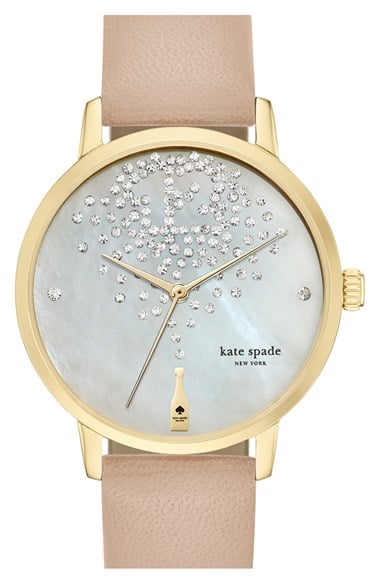 kate spade new york 'metro' leather strap watch, 34mm in Vachetta Silver