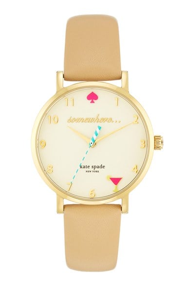 kate spade new york 'metro - somewhere' leather strap watch, 34mm Vachetta Gold