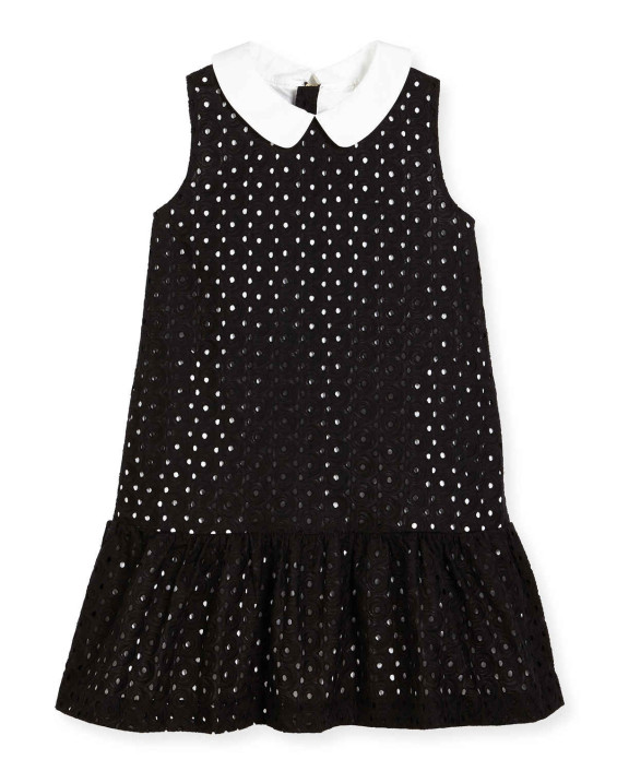 kate spade new york sleeveless collared eyelet dress black, size 7-14 