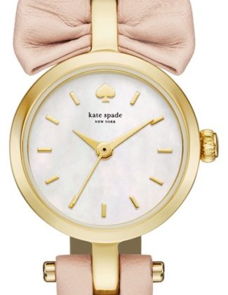 kate spade new york 'tiny metro - bow' leather strap watch, 20mm Vachetta Mother of Pearl