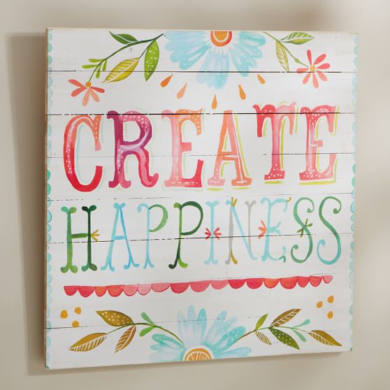 Katie Daisy "Create Happiness" Watercolor Art Wall Hanging Pottery Barn Teen