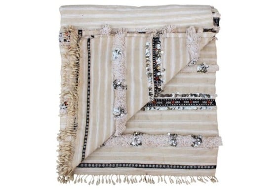 VINTAGE Moroccan Handira w/ Sequins & Silk Motif