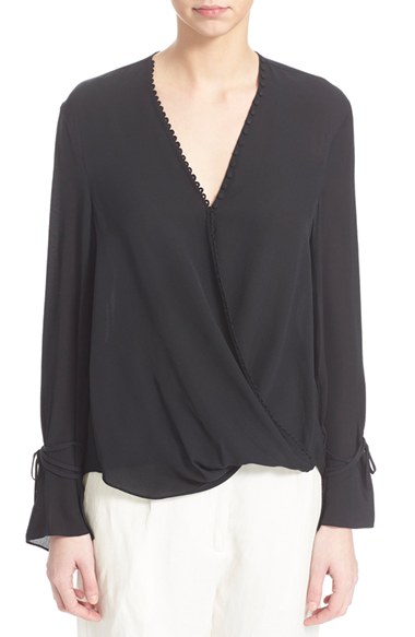 3.1 Phillip Lim Long Sleeve Silk Blouse Black bell sleeve tops for spring