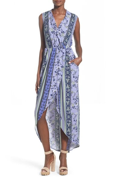 ASTR Wrap Front Floral Print Maxi Dress Blue Multi