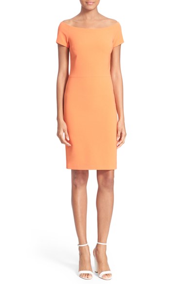 Alice + Olivia 'Aleah' Off the Shoulder Sheath Dress Tangerine sheath dresses for easter 