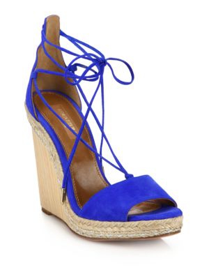 Aquazzura Alexa Suede Wedge Espadrille Sandals Mondrain Blue