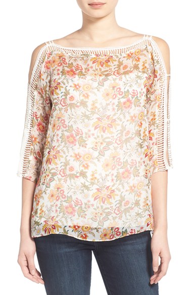 Bailey 44 'Wild Heart' Floral Print Silk Split Sleeve Top cold shoulder tops for spring
