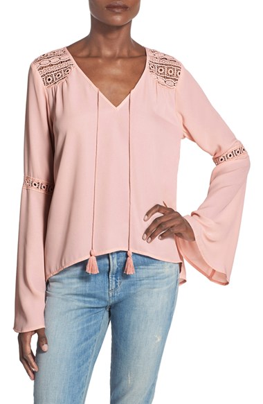 Band of Gypsies Bell Sleeve Peasant Blouse Pink