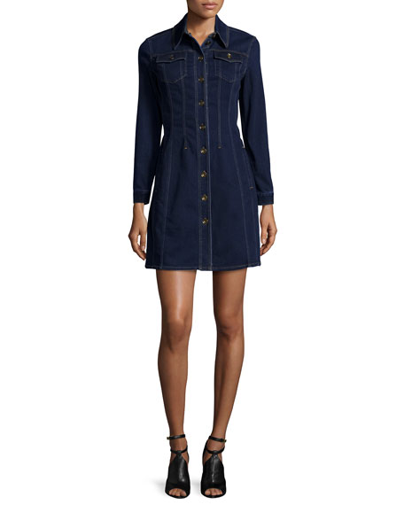 Burberry Brit Pippi Long-Sleeve Denim Shirtdress Dark Indigo