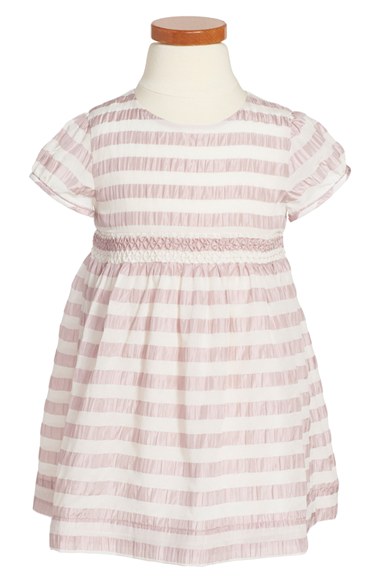 Burberry 'Marielle' Stripe Ruched Waist Silk Dress (Toddler Girls) Light Copper/Pink easter dresses for toddler girls