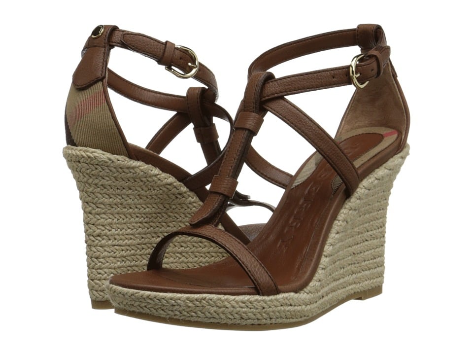 Burberry Wedland Leather Wedge Espadrilles Tan