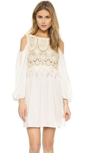 CHIO Lace Fringe Cold Shoulder Dress Cream casual lace dresses for spring music festival
