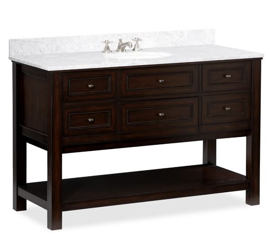 Pottery Barn CLASSIC SINGLE WIDE SINK CONSOLE - ESPRESSO FINISH Birch Frame White Porcelain Sink