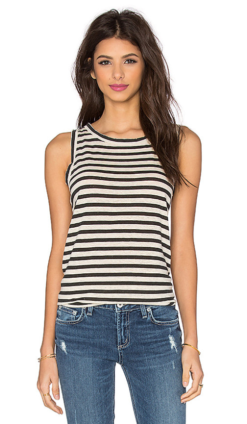 CURRENT/ELLIOTT THE MUSCLE TEE CREAM & BLACK DISTRESSED STRIPE revolve sale
