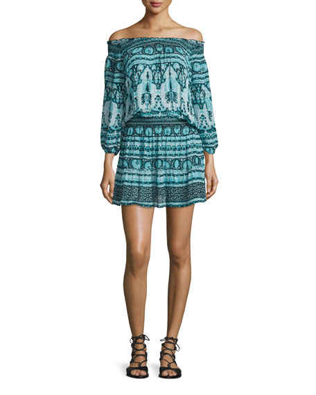 Calypso St. Barth Apatura Off-The-Shoulder Printed Dress Navy