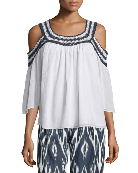  Calypso St. Barth Hazel Cold-Shoulder Crochet-Trim Top Multi Colors 