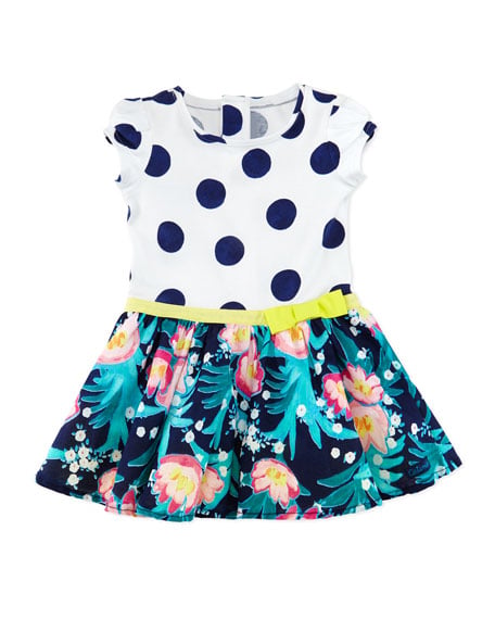 Catimini Polka-Dot & Floral-Print Combo Dress White/Multicolor, Size 6M-3 White 