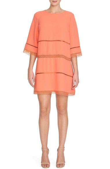 CeCe by Cynthia Steffe 'Abigail' Lace Trim Crepe Shift Dress Salmon