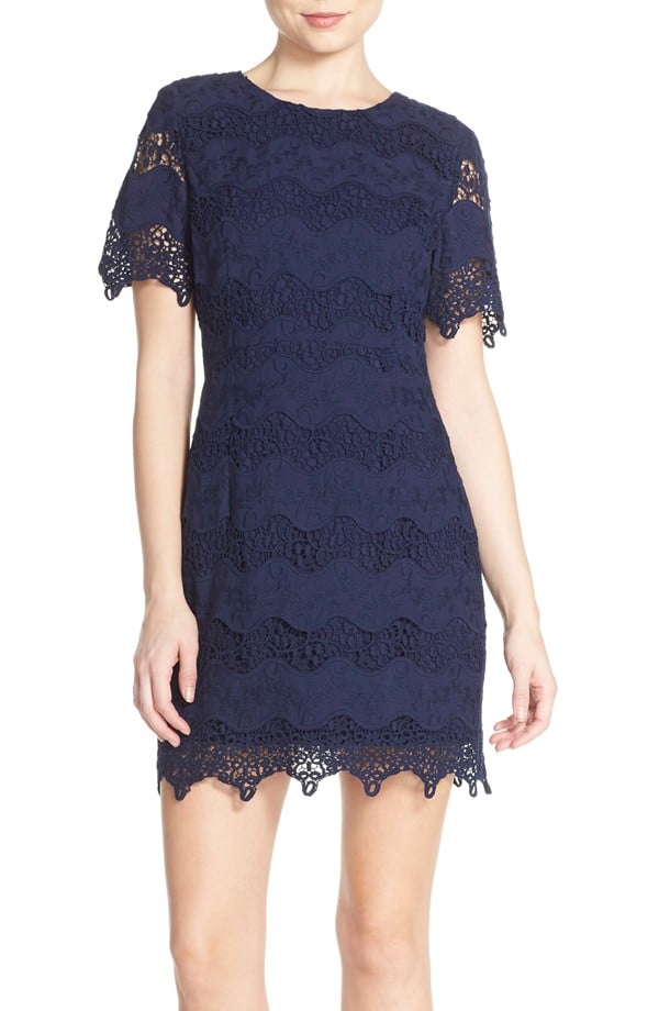 Chelsea28 Lace Short Sleeve Sheath Dress Navy Blue Peacoat