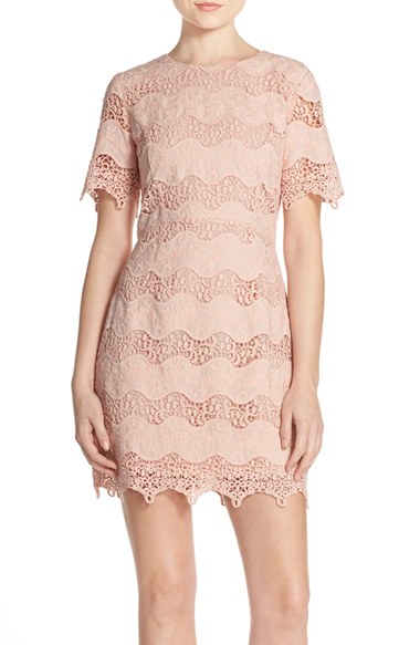 Chelsea28 Lace Short Sleeve Sheath Dress Pink Hero