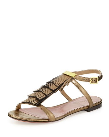 Chloe Fringe Ankle-Wrap Flat Sandal Golden Bronze