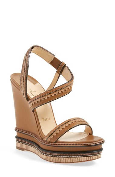 Christian Louboutin 'Trepi' Wedge Sandal Camel Noisette Leather