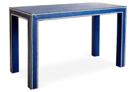 Coco Upholstered Faux-Ostrich Street Desk Nailhead Trim, Navy Blue One Kings Lane Rachel Roy